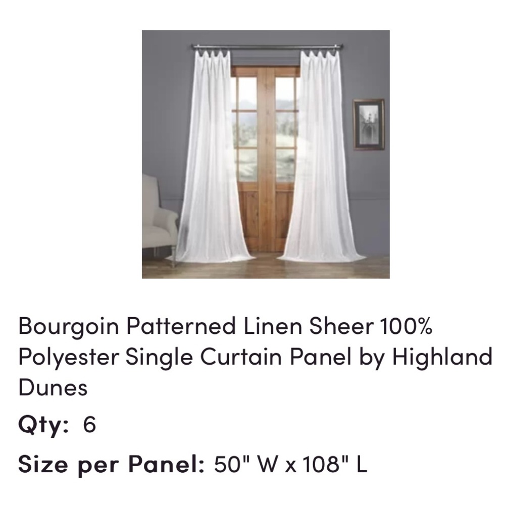 Highland Dunes Sheer Linen Curtains, White, Stripe Details
